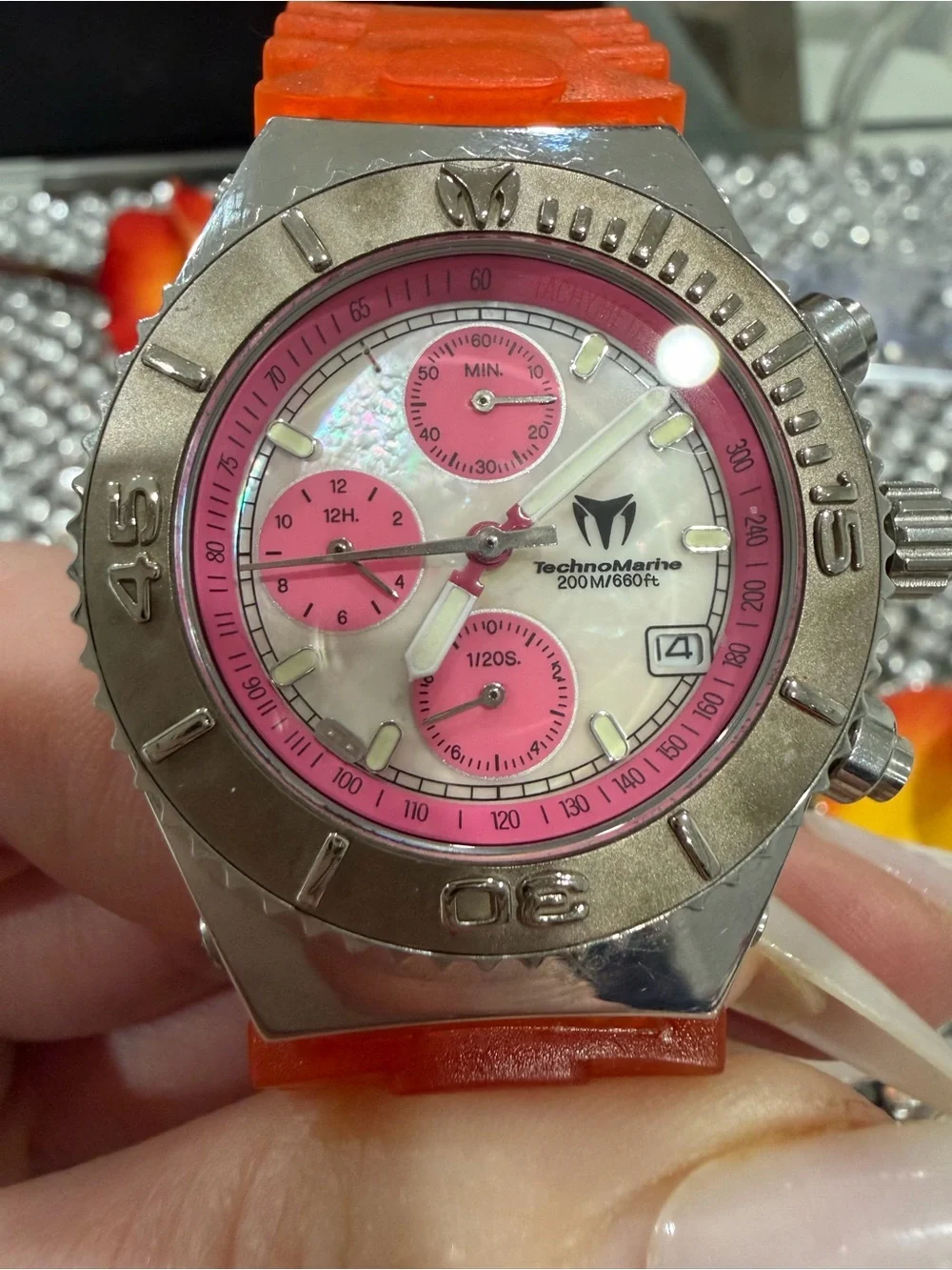 Technomarine Pink Dial Orange Strap Men's Chronograph Watch